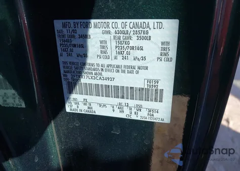 2003 Ford F-150 Lariat/Xl/Xlt from USA, damaged, VIN 2FTRX17LX3CA34937